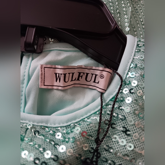 Girls Green Sequin Sleeveless Dress - Picture 3 of 9